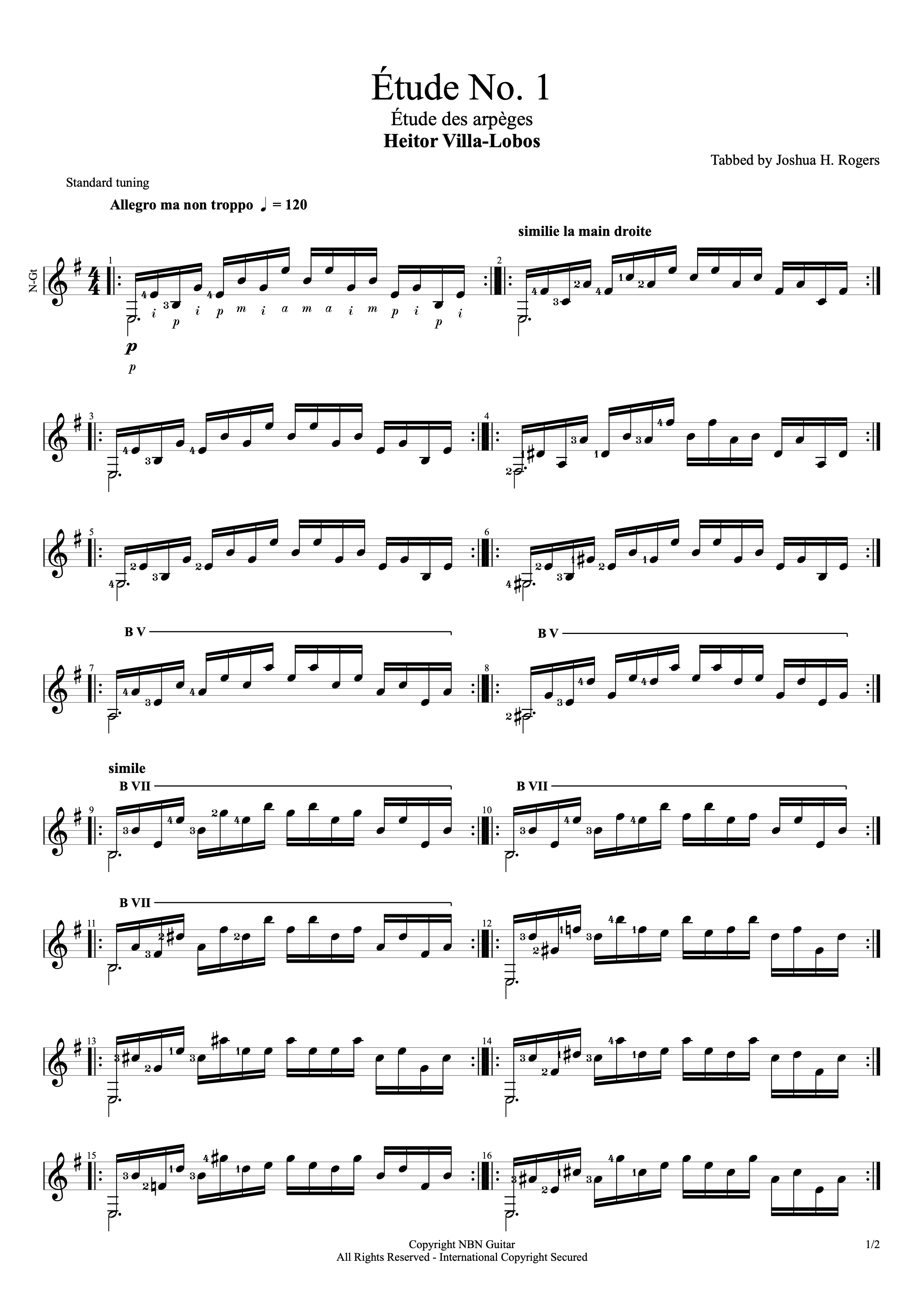 Etude No. 1 - Free Classical Guitar Tabs — NBN Guitar